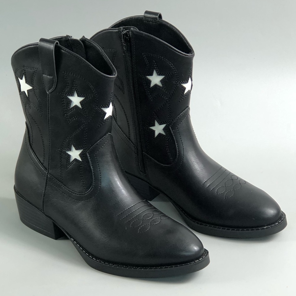 wonder nation Black Ankle Western Boots with White Star Insets